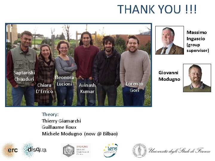 THANK YOU !!! Massimo Inguscio (group supervisor) Saptarishi Chauduri Eleonora Chiara Lucioni Avinash D’Errico