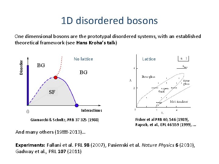 1 D disordered bosons Disorder One dimensional bosons are the prototypal disordered systems, with