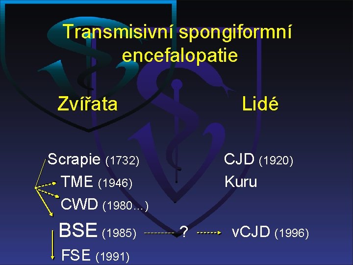 Transmisivní spongiformní encefalopatie Zvířata Lidé Scrapie (1732) TME (1946) CWD (1980…) BSE (1985) FSE