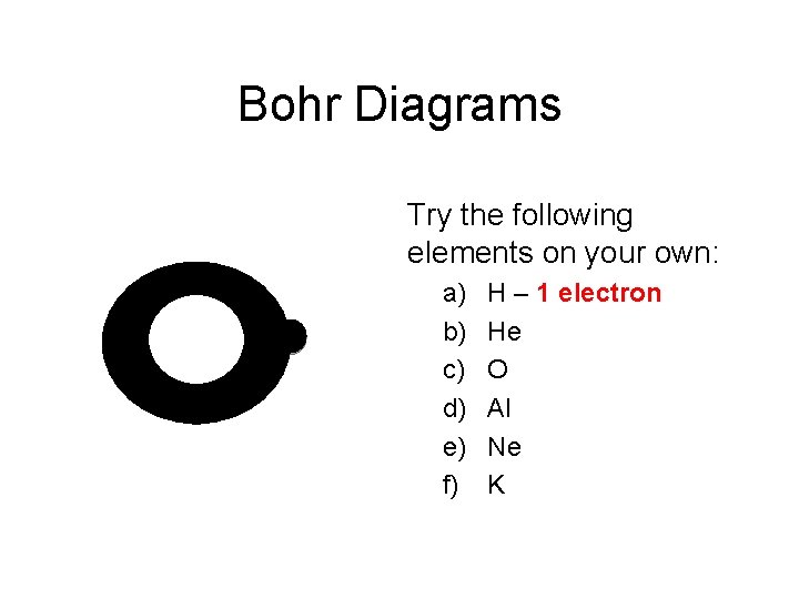 Bohr Diagrams Try the following elements on your own: H a) b) c) d)