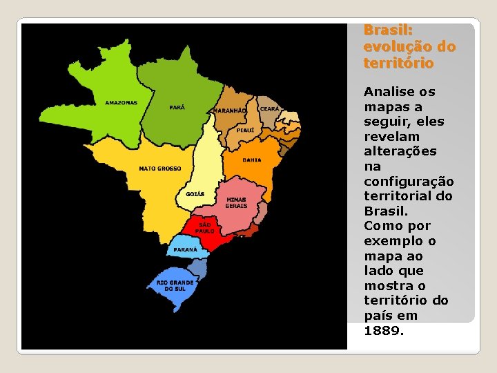 Brasil: evolução do território Analise os mapas a seguir, eles revelam alterações na configuração