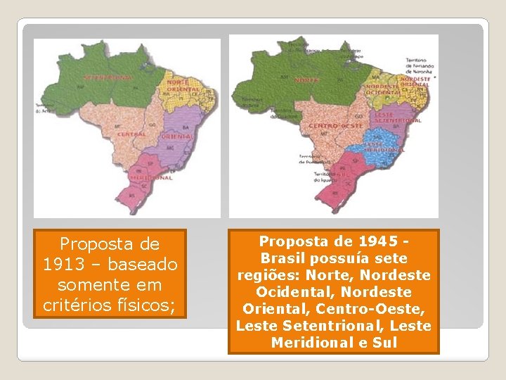 Proposta de 1913 – baseado somente em critérios físicos; Proposta de 1945 Brasil possuía