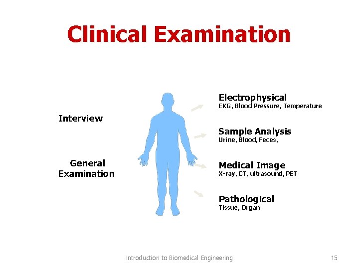 Clinical Examination Electrophysical EKG, Blood Pressure, Temperature Interview Sample Analysis Urine, Blood, Feces, General