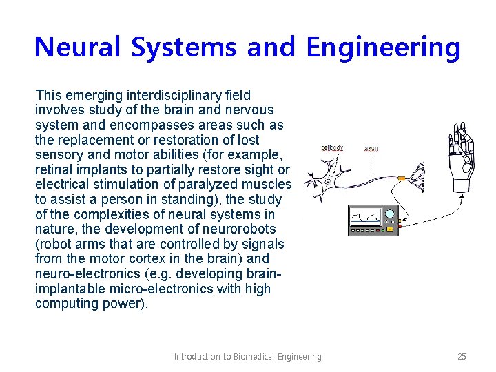 Neural Systems and Engineering This emerging interdisciplinary field involves study of the brain and