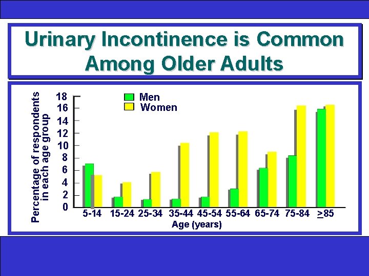 Percentage of respondents in each age group Urinary Incontinence is Common Among Older Adults