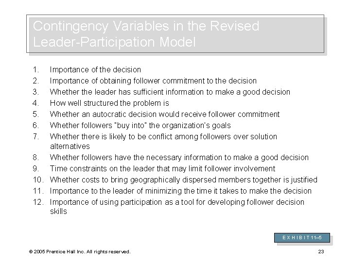 Contingency Variables in the Revised Leader-Participation Model 1. 2. 3. 4. 5. 6. 7.