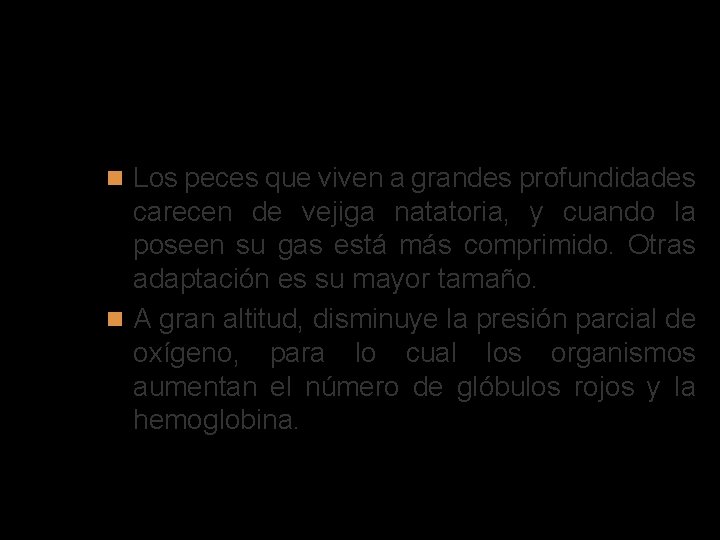 La presión Los peces que viven a grandes profundidades carecen de vejiga natatoria, y