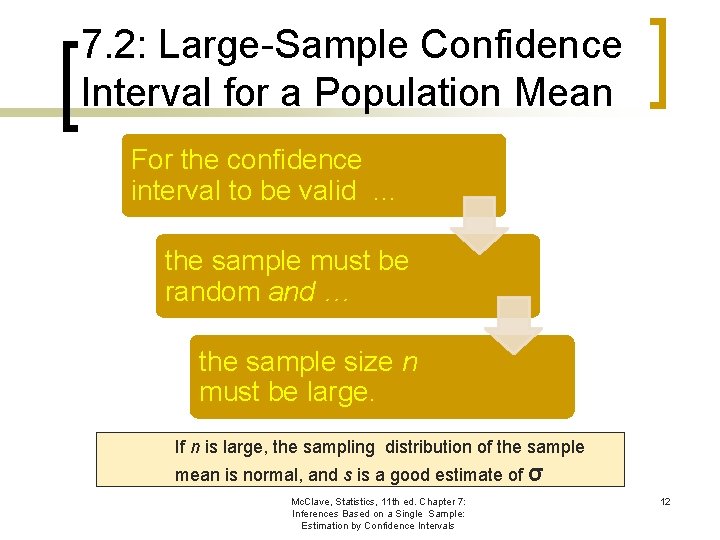 7. 2: Large-Sample Confidence Interval for a Population Mean For the confidence interval to