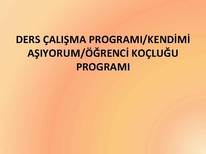 DERS ÇALIŞMA PROGRAMI/KENDİMİ AŞIYORUM/ÖĞRENCİ KOÇLUĞU PROGRAMI 