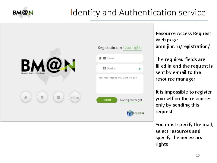 Identity and Authentication service Resource Access Request Web page – bmn. jinr. ru/registration/ The