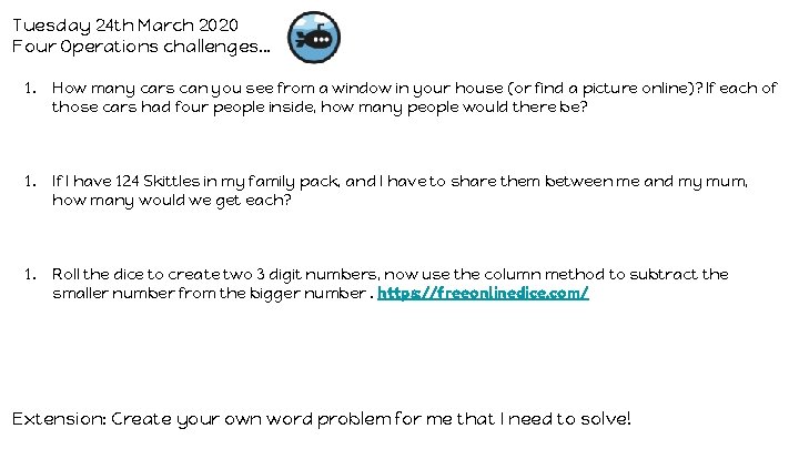 Tuesday 24 th March 2020 Four Operations challenges… 1. How many cars can you