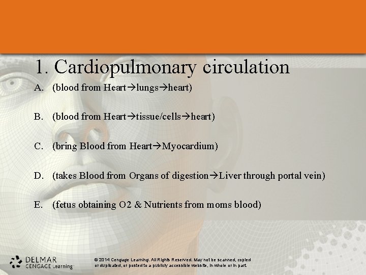 1. Cardiopulmonary circulation A. (blood from Heart lungs heart) B. (blood from Heart tissue/cells 1. Cardiopulmonary circulation A. (blood from Heart lungs heart) B. (blood from Heart tissue/cells