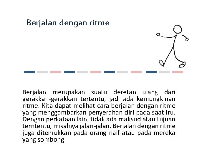 Berjalan dengan ritme Berjalan merupakan suatu deretan ulang dari gerakkan-gerakkan tertentu, jadi ada kemungkinan