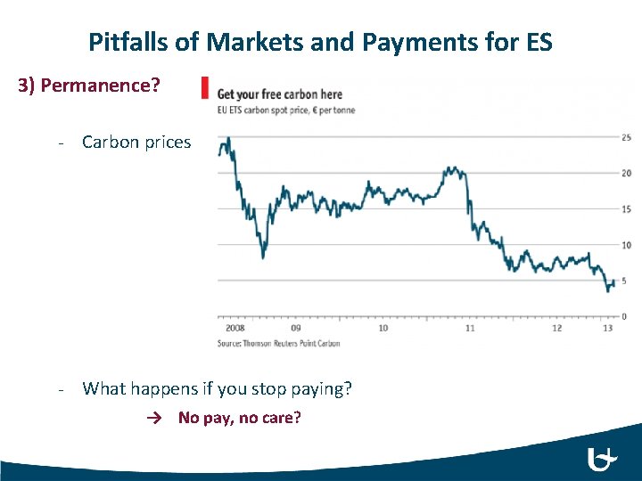 Pitfalls of Markets and Payments for ES 3) Permanence? - Carbon prices - What