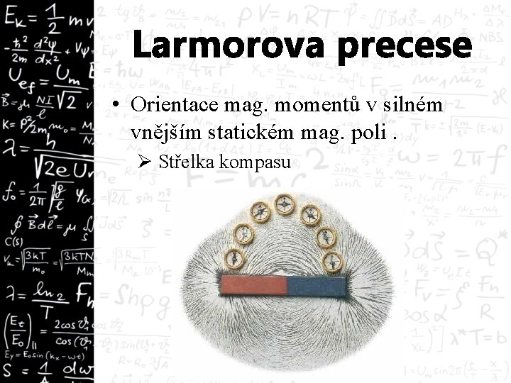 Larmorova precese • Orientace mag. momentů v silném vnějším statickém mag. poli. Ø Střelka