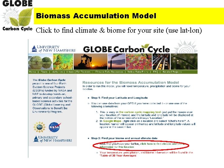 Biomass Accumulation Model Click to find climate & biome for your site (use lat-lon)