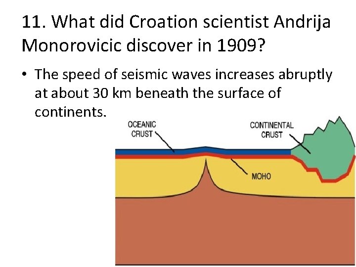 11. What did Croation scientist Andrija Monorovicic discover in 1909? • The speed of