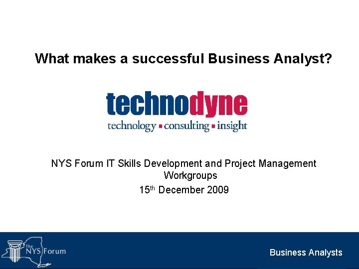 What makes a successful Business Analyst? NYS Forum IT Skills Development and Project Management