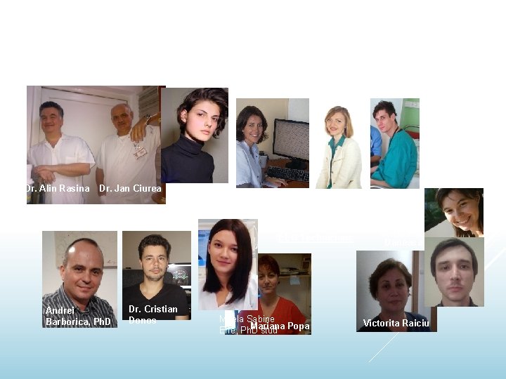 The Team Neurosurgery Dr. Alin Rasina Neurology Dr. Jan Ciurea Dr. Ana Gheorghiu Biophysics