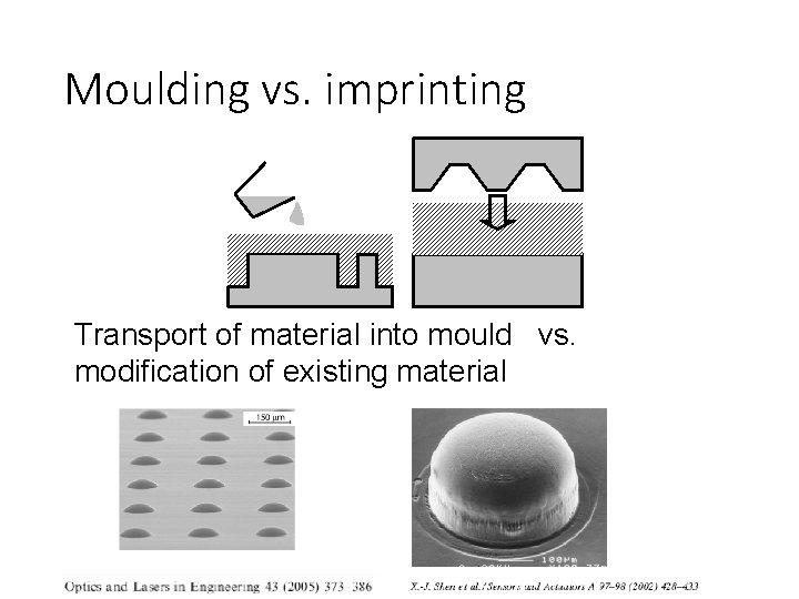 Moulding vs. imprinting Transport of material into mould vs. modification of existing material 