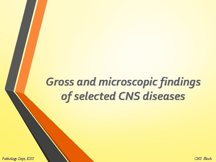 Gross and microscopic findings of selected CNS diseases Pathology Dept, KSU CNS Block 