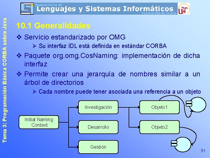 Tema 3: Programación Básica CORBA sobre Java 10. 1 Generalidades v Servicio estandarizado por