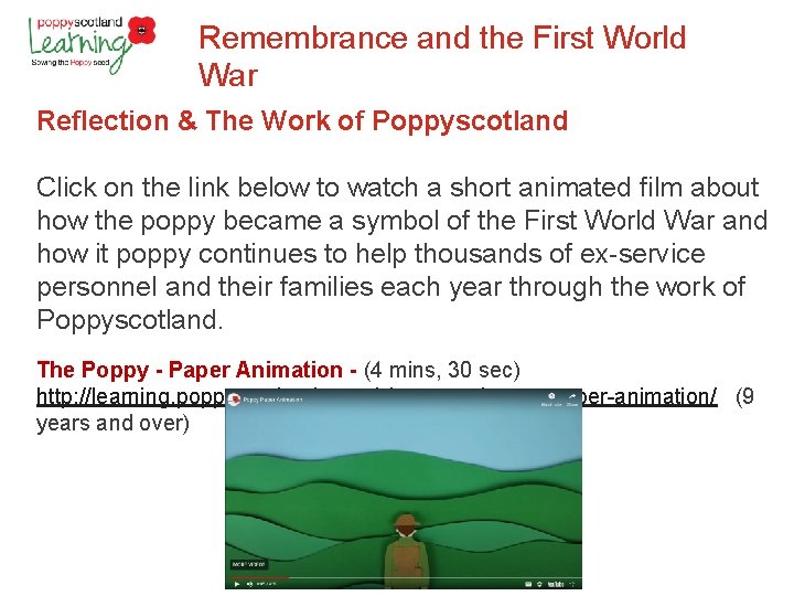 Remembrance and the First World War Reflection & The Work of Poppyscotland Click on