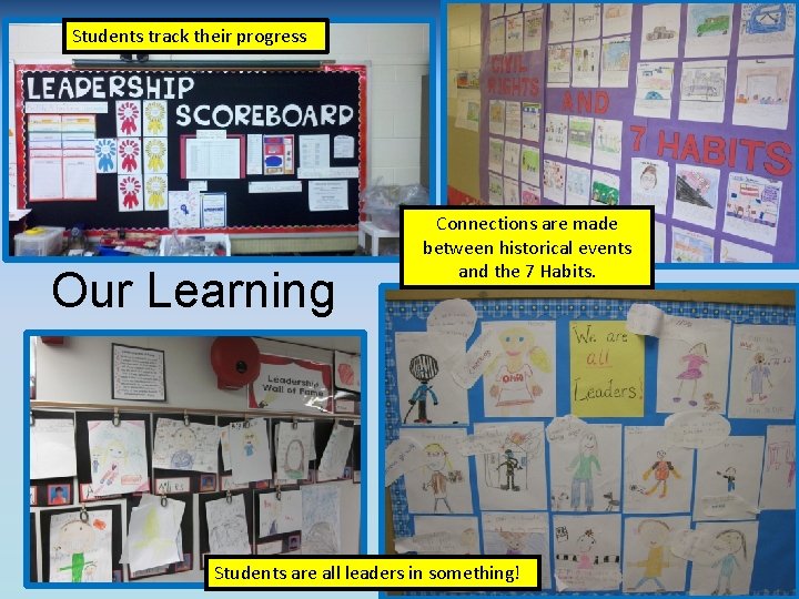 Students track their progress Our Learning Connections are made between historical events and the