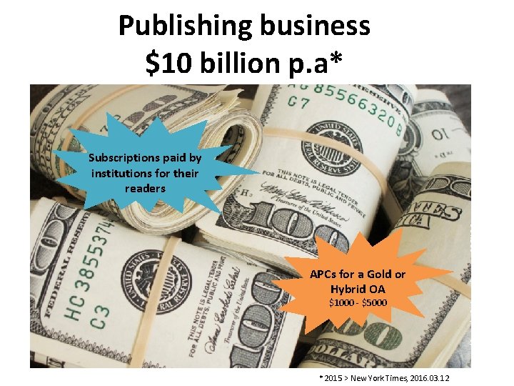 Publishing business $10 billion p. a* APCs for a Gold or Hybrid OA $1000