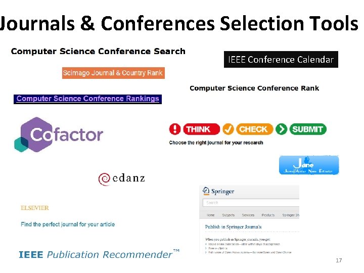 Journals & Conferences Selection Tools IEEE Conference Calendar 17 