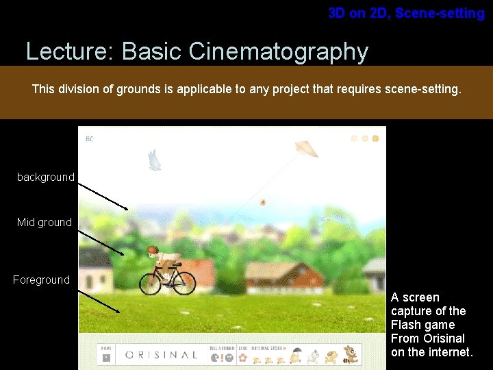 3 D on 2 D, Scene-setting Lecture: Basic Cinematography This division of grounds is 3 D on 2 D, Scene-setting Lecture: Basic Cinematography This division of grounds is