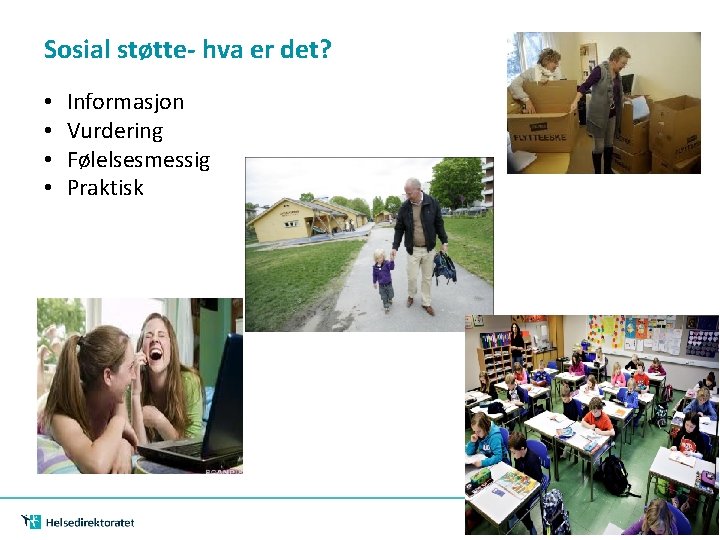 Sosial støtte- hva er det? • • Informasjon Vurdering Følelsesmessig Praktisk 18. 02. 2021