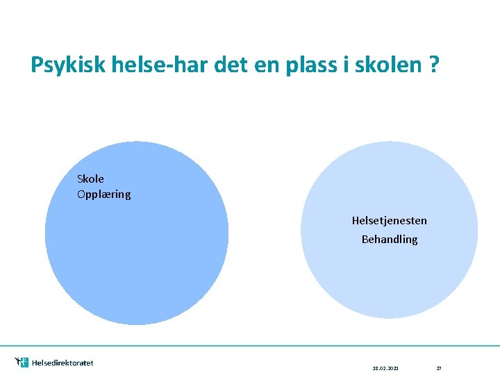 Psykisk helse-har det en plass i skolen ? Skole Opplæring Helsetjenesten Behandling 18. 02.