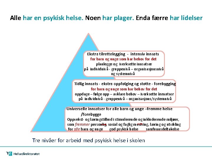 Alle har en psykisk helse. Noen har plager. Enda færre har lidelser Ekstra tilrettelegging