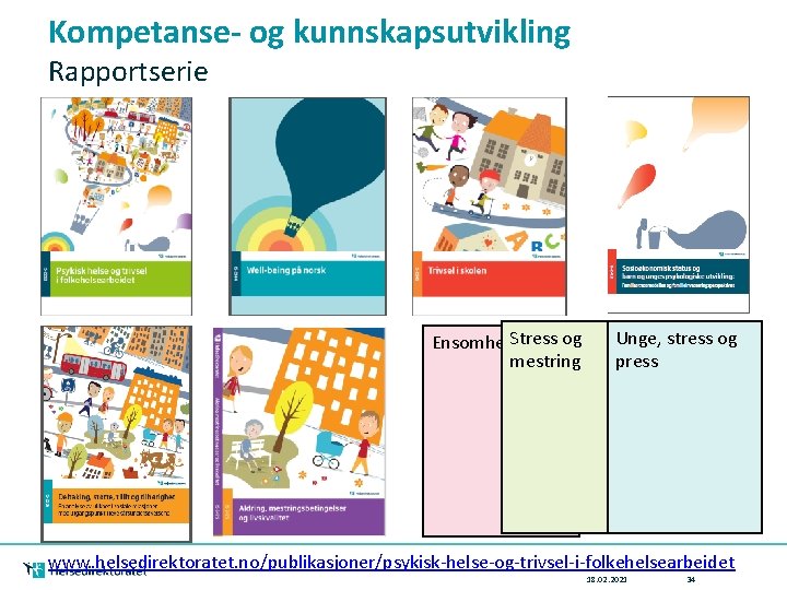 Kompetanse- og kunnskapsutvikling Rapportserie Ensomhet. Stress og mestring Unge, stress og press www. helsedirektoratet.