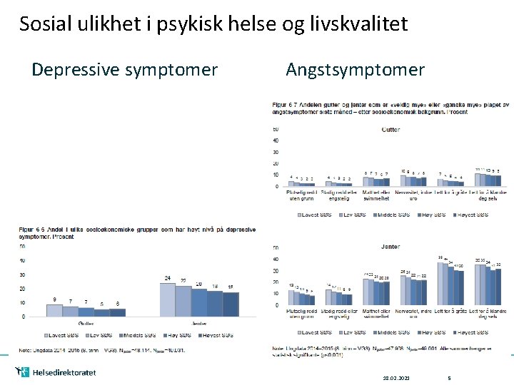 Sosial ulikhet i psykisk helse og livskvalitet Depressive symptomer Angstsymptomer 18. 02. 2021 5