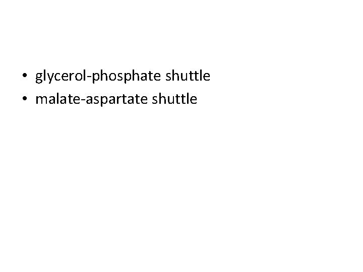  • glycerol-phosphate shuttle • malate-aspartate shuttle 