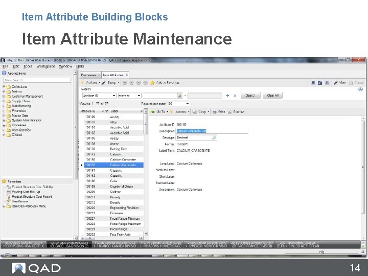 Item Attribute Building Blocks Item Attribute Maintenance 14 