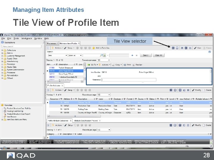 Managing Item Attributes Tile View of Profile Item Tile View selector 28 