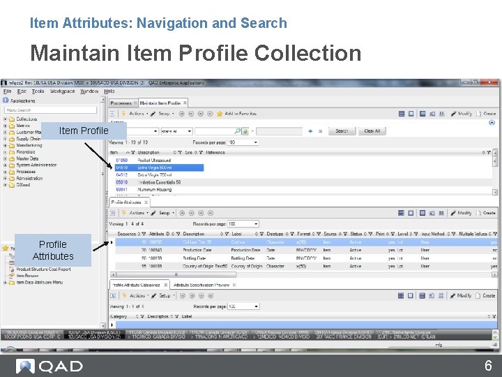 Item Attributes: Navigation and Search Maintain Item Profile Collection Item Profile Attributes 6 