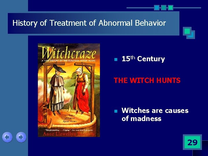 History of Treatment of Abnormal Behavior n 15 th Century THE WITCH HUNTS n