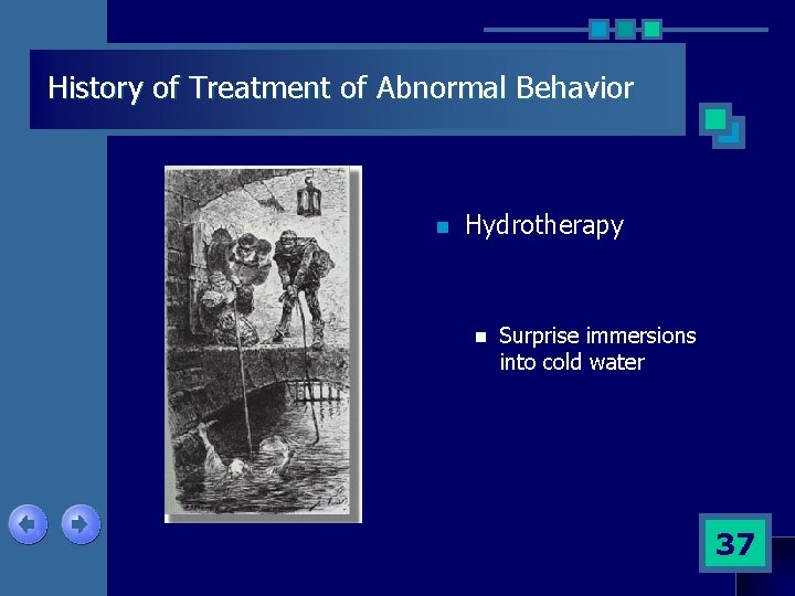 History of Treatment of Abnormal Behavior n Hydrotherapy n Surprise immersions into cold water