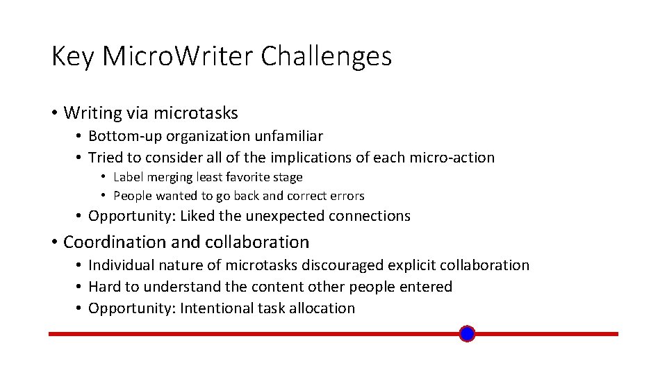 Key Micro. Writer Challenges • Writing via microtasks • Bottom-up organization unfamiliar • Tried