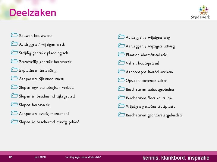 Deelzaken Bouwen bouwwerk Aanleggen / wijzigen werk Strijdig gebruik planologisch Brandveilig gebruik bouwwerk Exploiteren