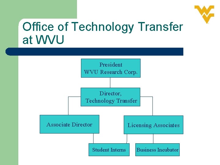 Office of Technology Transfer at WVU President WVU Research Corp. Director, Technology Transfer Associate