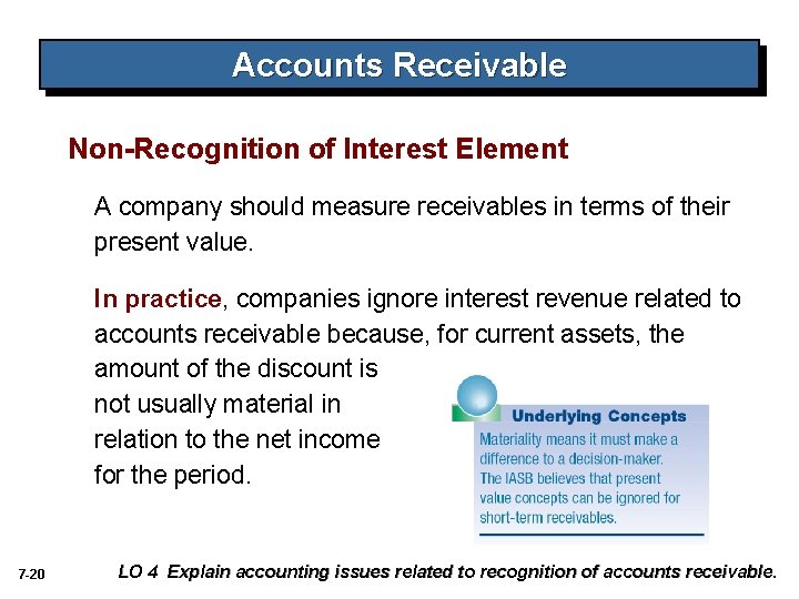 Accounts Receivable Non-Recognition of Interest Element A company should measure receivables in terms of