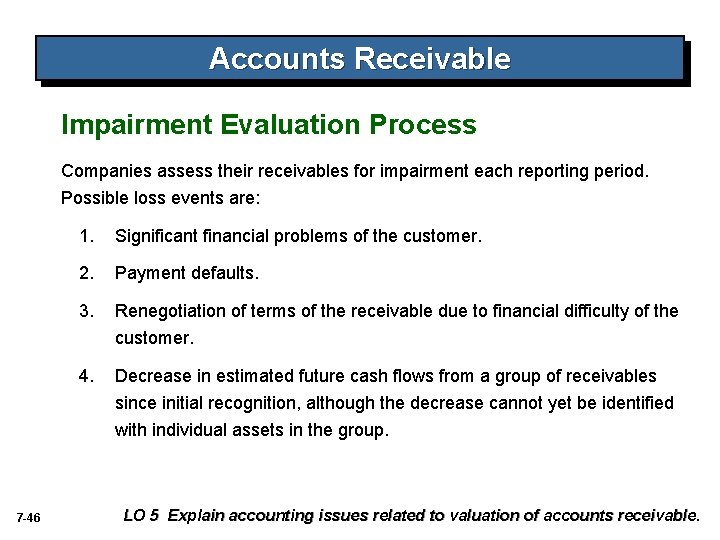 Accounts Receivable Impairment Evaluation Process Companies assess their receivables for impairment each reporting period.