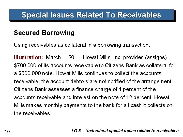 Special Issues Related To Receivables Secured Borrowing Using receivables as collateral in a borrowing