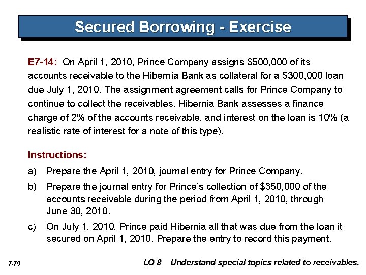 Secured Borrowing - Exercise E 7 -14: On April 1, 2010, Prince Company assigns