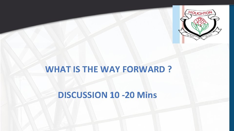  WHAT IS THE WAY FORWARD ? DISCUSSION 10 -20 Mins 